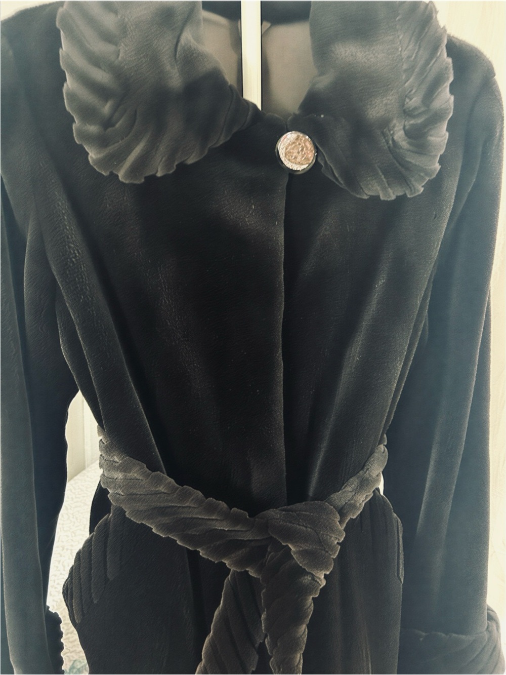 Classic Black Faux Fur Belted Trench Coat